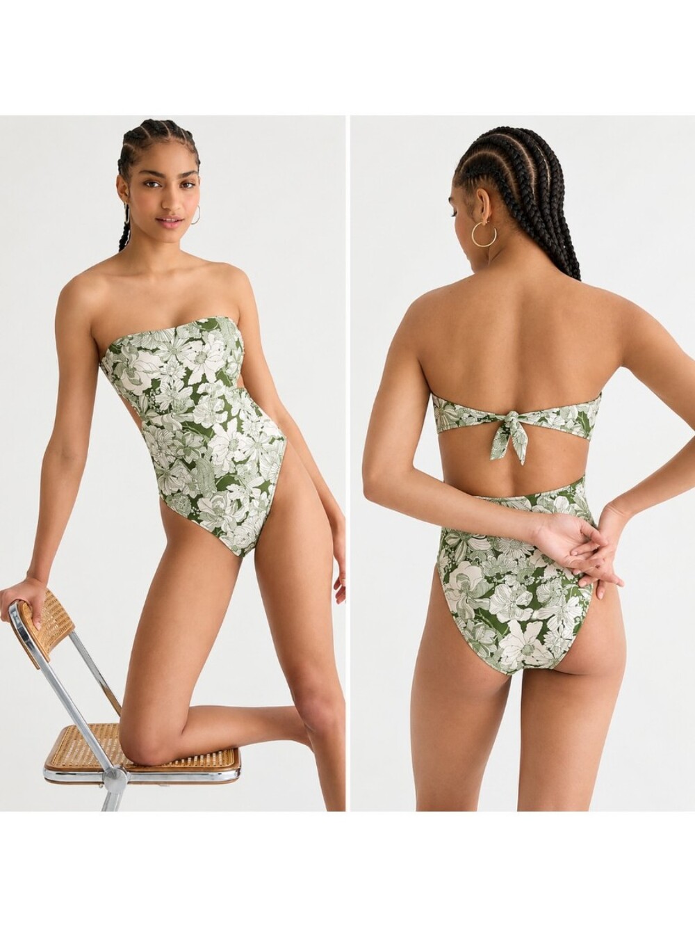 J. Crew Liberty Fabric Strapless Cutout Tie Back One Piece Swimsuit Size 12